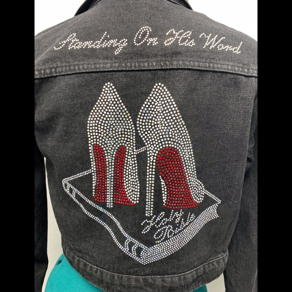 Standing on His Word Bling Black Denim Jacket